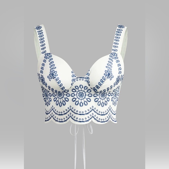 Commense SET Blue and White Maxi Skirt and corset crop top. NWT size Large - Picture 2 of 5